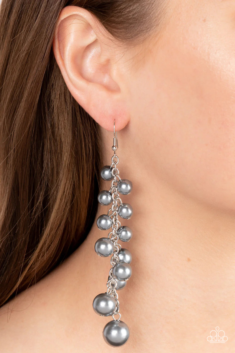 Paparazzi Accessories Atlantic Affair - Silver Bubbly silver pearls gradually increase in size as they tumble from a single strand of silver chain, delicately clustering into a timeless tassel. Earring attaches to a standard fishhook fitting. Sold as one