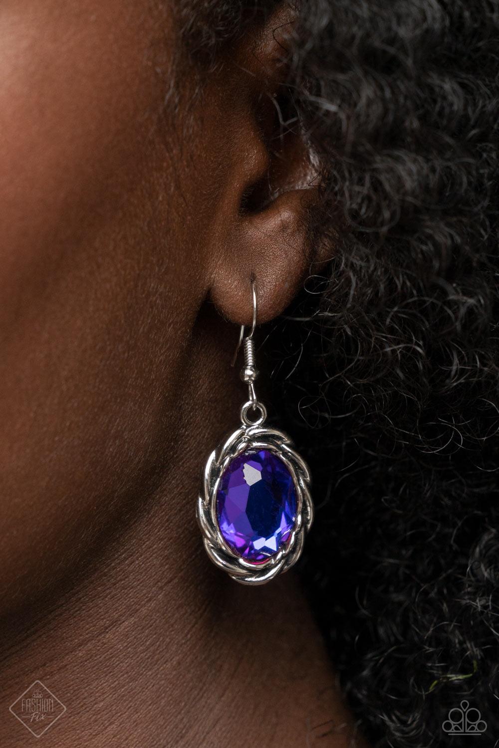 Paparazzi Accessories Regal Renaissance - Multi Brushed in a subtle metallic finish, a collection of variegated oval multicolored purple gems connect end to end along the collar. Antiqued silver frames, embellished with a layered rope texture, wrap around