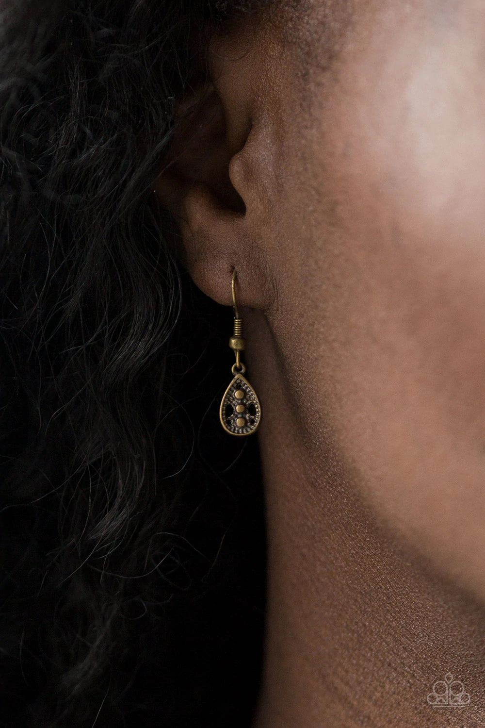 Paparazzi Accessories Galapagos Gypsy - Brass Glistening brass rods and ornate teardrops link below the collar in two rows, creating a playful fringe. Features an adjustable clasp closure. Sold as one individual necklace. Includes one pair of matching ear