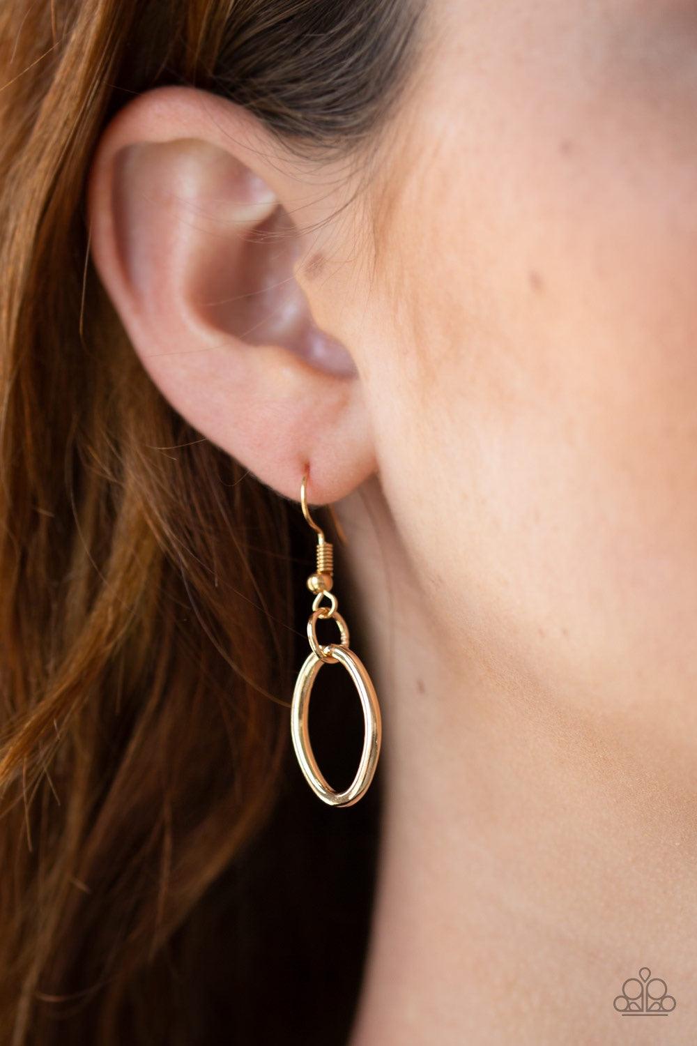 Paparazzi Accessories Perfect MISMATCH - Gold An array of smooth and textured gold hoops connect across the chest, creating a bold mismatched palette. Features an adjustable clasp closure. Jewelry