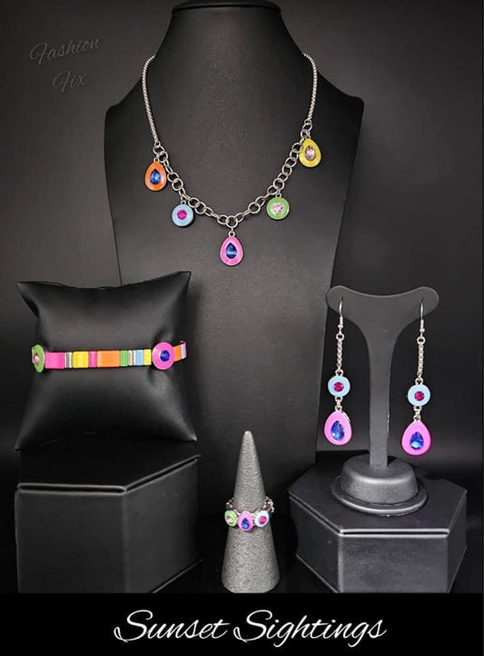 Paparazzi Accessories Sunset Sitings : FF May 2023 Fueled by abstract designs and funky combinations of the most daring trends, the Sunset Sightings Collection features audacious, outside-the-box fashion. Sunset Sightings fashionistas celebrate individual