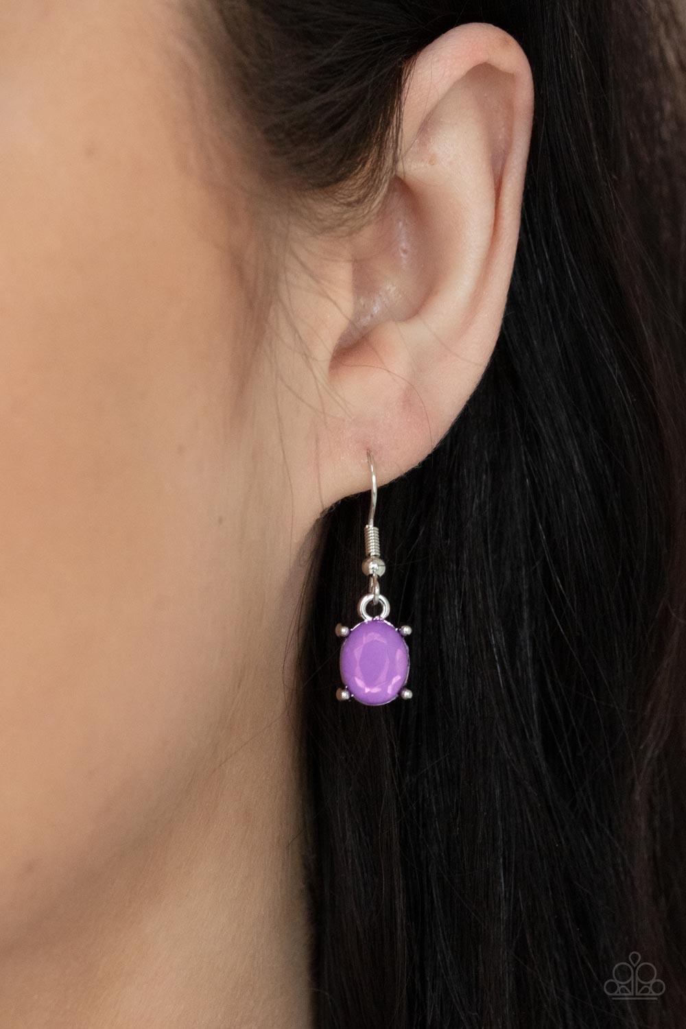 Paparazzi Accessories Ethereal Romance - Purple Varying in opacity and shape, mismatched purple beads attach to oversized white rhinestones, creating bubbly frames that delicately link into an ethereal display below the collar. Features an adjustable clas