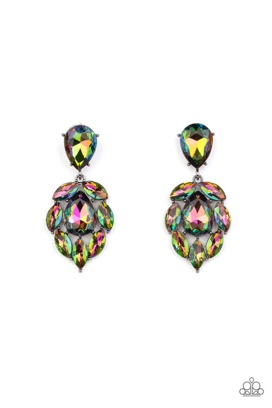 Paparazzi Accessories Galactic Go-Getter - Multi A stellar collection of marquise cut oil spill rhinestones nestle around an oversized teardrop oil spill rhinestone, creating a dramatically stellar display at the bottom of a matching oil spill teardrop rh
