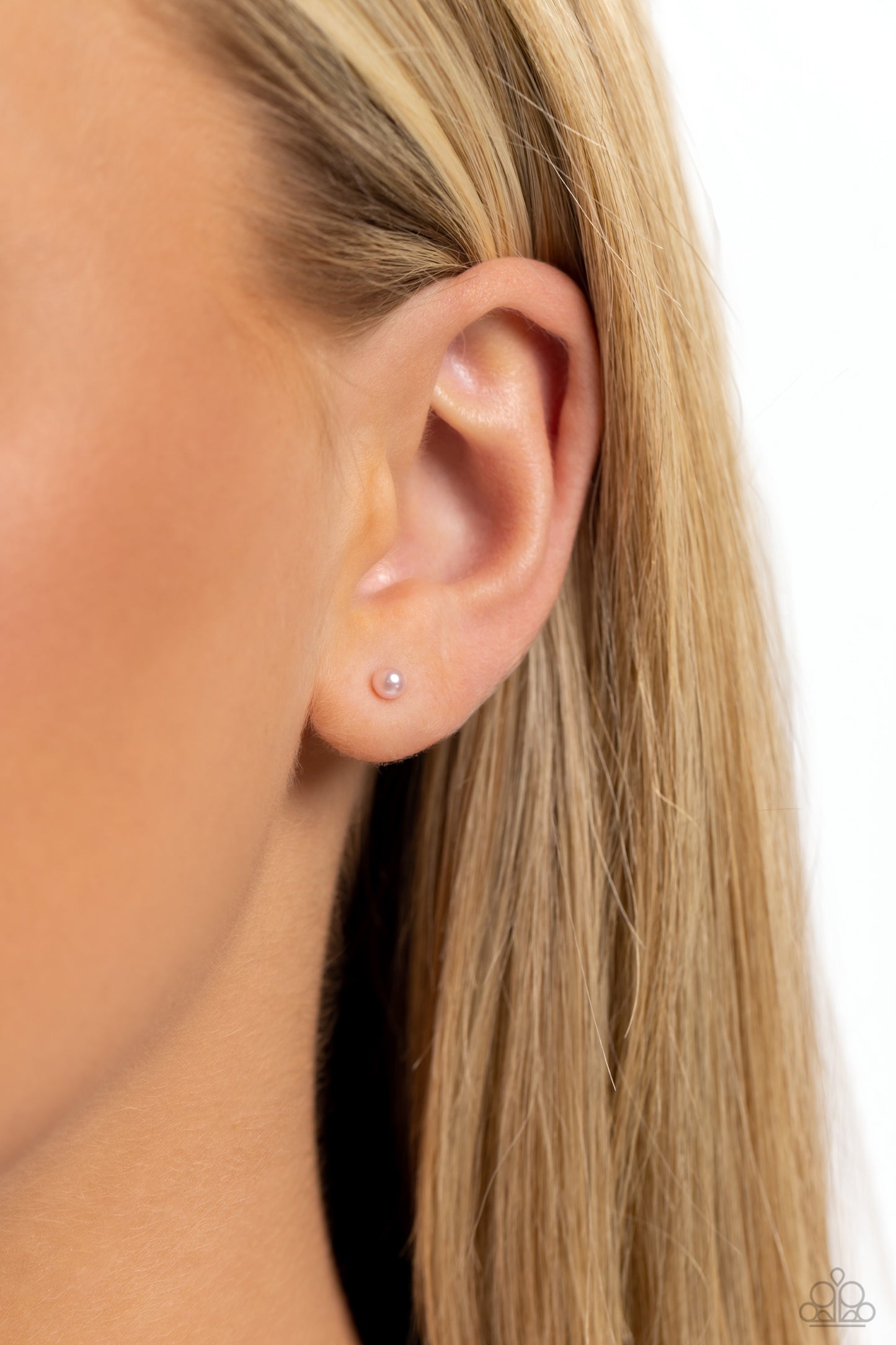 Paparazzi Accessories Dainty Details - Pink A dainty baby pink pearl rests against the ear for a timeless basic staple piece perfect for a vintage look. Earring attaches to a standard post fitting. Sold as one pair of post earrings. Jewelry