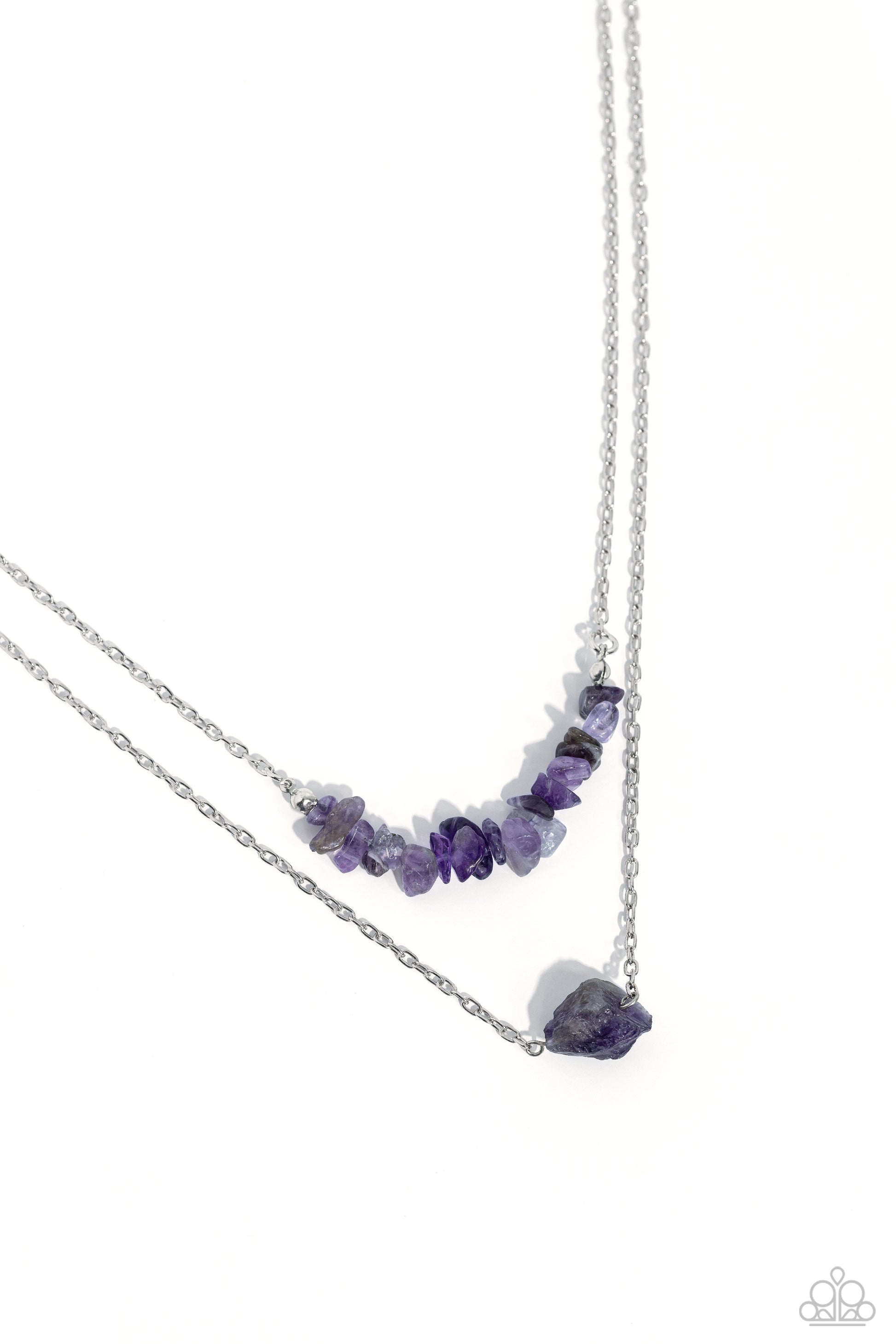 Paparazzi Accessories Chiseled Caliber - Purple Chiseled into a natural collection, a layer of amethyst stones gives way to a large, solitaire amethyst stone pendant, creating earthy layers down the chest. Features an adjustable clasp closure. As the ston