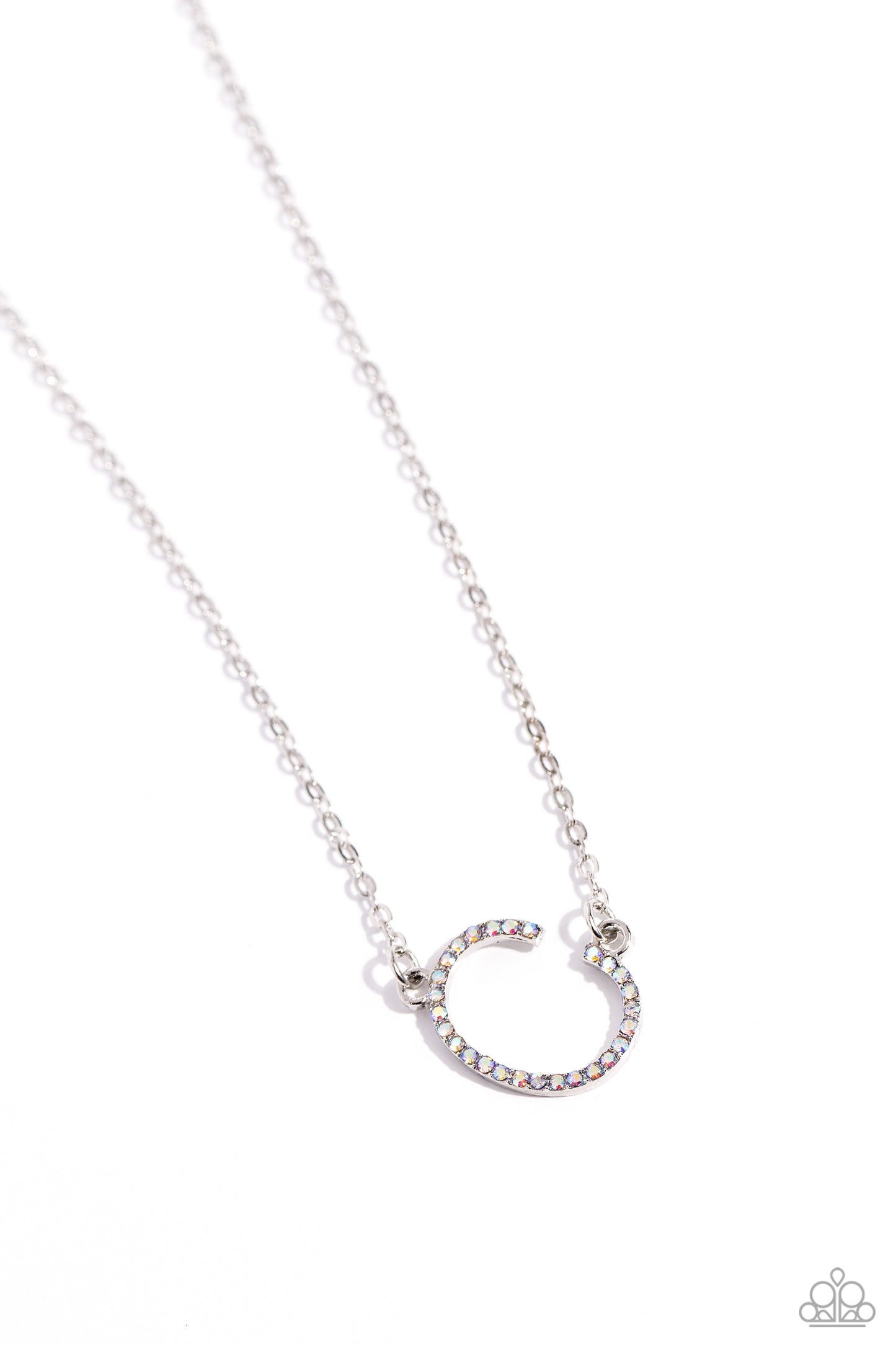 Paparazzi Accessories INITIALLY Yours - C - Multi Embossed with dainty iridescent rhinestones, a silver letter "C" hovers below the collar from a dainty silver chain, for a sentimentally simple design. Features an adjustable clasp closure. Due to its pris