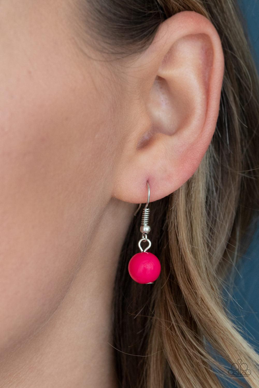Paparazzi Accessories A La Vogue - Pink Sections of thick silver chains and bubbly pink beaded rows layer below the collar, creating statement-making layers. Features an adjustable clasp closure. Sold as one individual necklace. Includes one pair of match
