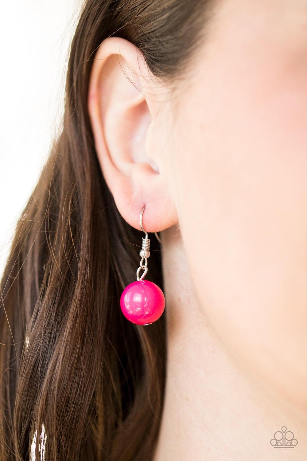 Paparazzi Accessories Top Pop - Pink Polished pink beads and dramatic silver beads drape below the collar for a perfect pop of color. Features an adjustable clasp closure. Jewelry
