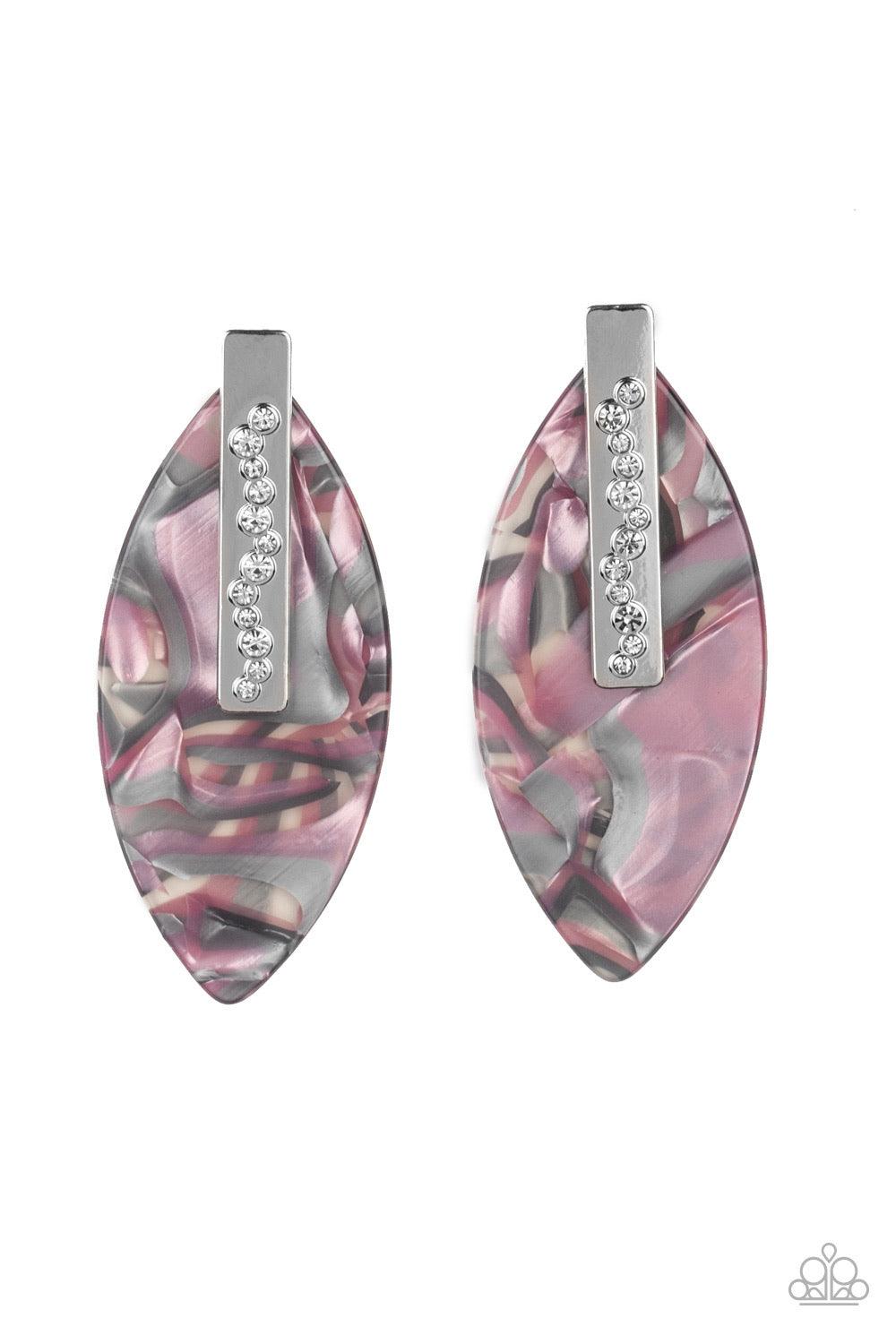 Paparazzi Accessories Maven Mantra - Multi Dotted with dainty white rhinestones, a shiny silver rectangular frame attaches to a shimmery acrylic frame for a retro look. Color may vary. Earring attaches to a standard post fitting. Sold as one pair of post